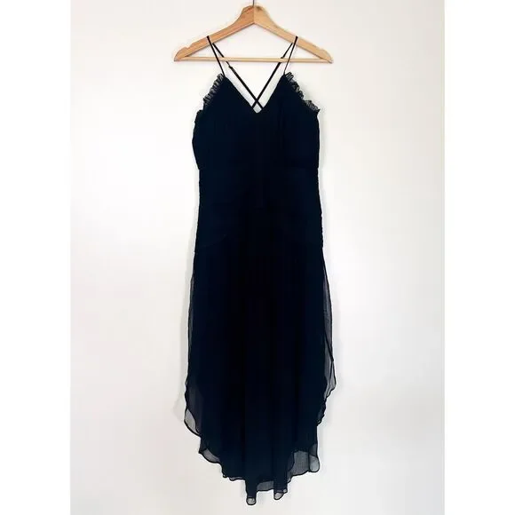 Shona Joy Lauren Cross Front Chiffon Midi Dress in Black Sz 8 Leg Cutout
